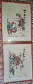 Set Coppia Quadri Vintage in Seta Ricamata a Mano