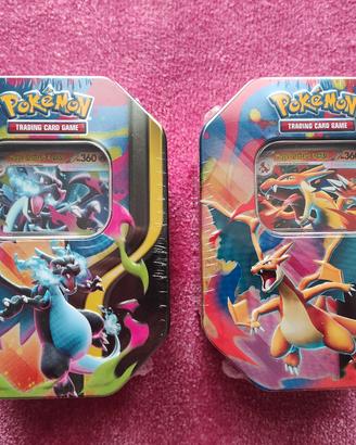 2 Tin POKEMON Mega Charizard X e Y - NUOVE