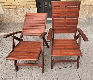 Sedie da Giardino Pieghevoli 2pz in Legno Massello