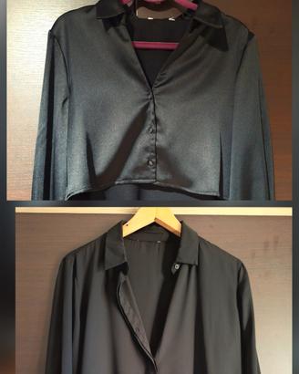 2 camicie nere maniche lunghe - Satinata + chiffon