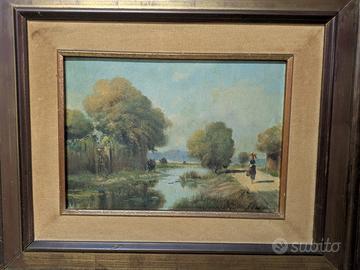 Quadro a olio con cornice in legno