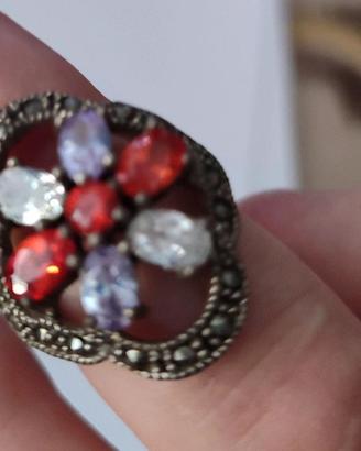 Anello a fiore 7 granati placc.argento