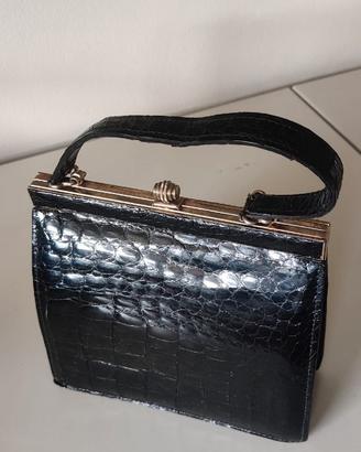 Borsa rigida sera vero coccodrillo nero lucido