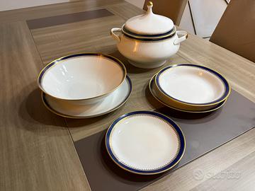 Servizio piatti porcellana completo blu, oro e bia