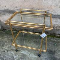 CARRELLINO BAR VINTAGE IN METALLO DORATO E VETRO