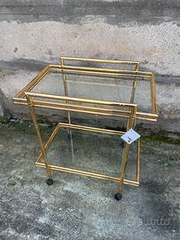 CARRELLINO BAR VINTAGE IN METALLO DORATO E VETRO