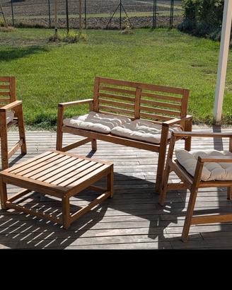 Set giardino legno da esterno panca e poltrone