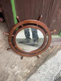 Specchio vintage a forma di timone navale in legno