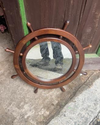 Specchio vintage a forma di timone navale in legno