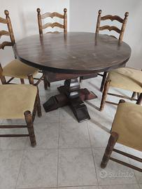 tavolo rotondo legno massello  e 6 sedie 