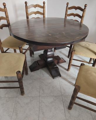 tavolo rotondo legno massello  e 6 sedie 