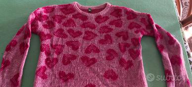 Benetton, maglione bambina rosa e fucsia, 7/8 anni