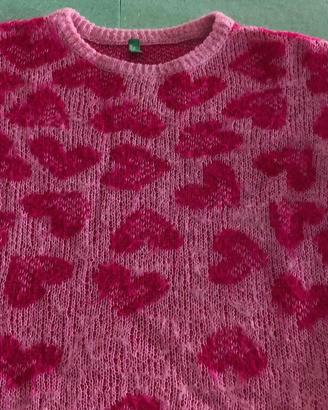 Benetton, maglione bambina rosa e fucsia, 7/8 anni