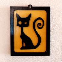 Quadretto 3D artigianale in legno gattino nero