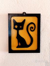 Quadretto 3D artigianale in legno gattino nero