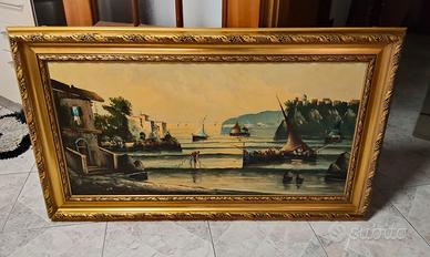 Quadro su tela ad olio cornice dorata 