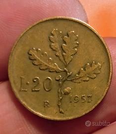 20 lire 1957 gambo largo variante Repubblica