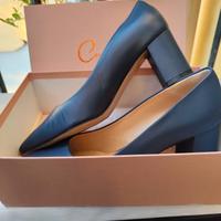 décolleté blu, tacco block heel