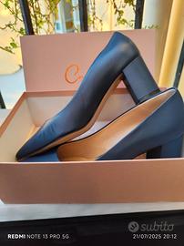 décolleté blu, tacco block heel