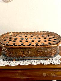 Antico scaldino da letto in rame con coperchio