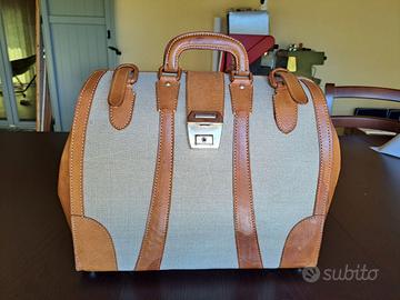 Borsa donna vintage in tela e pelle