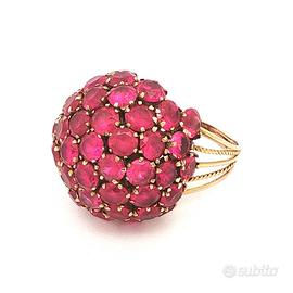 Anello Cocktail Cupola Rubini in Oro Giallo