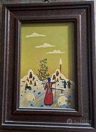 quadro Naif, con neve, pittore slavo 