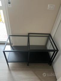 Tavolino/consolle in metallo e vetro stile moderno