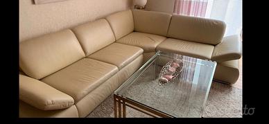 Divano angolare in pelle beige