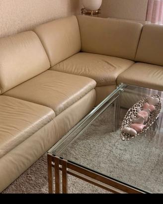 Divano angolare in pelle beige
