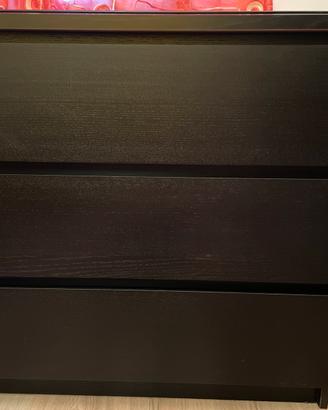 Ikea Malm cassettiera 3 cassetti marrone nero
