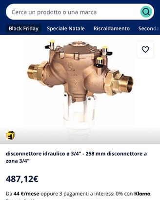Disconnettore idraulico con attacchi da 3/4”