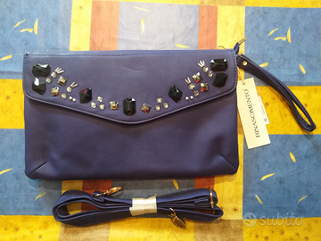 Borsa clutch Rinascimento blu con applicazioni