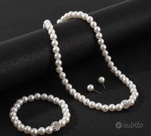 Parure collana bracciale orecchini perle NUO
