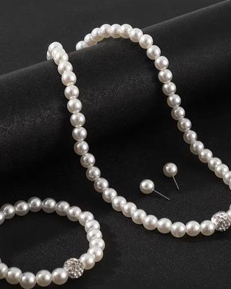 Parure collana bracciale orecchini perle NUO
