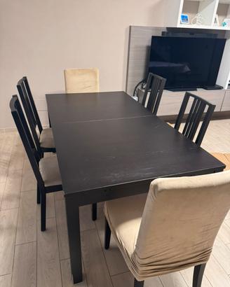 Tavolo nero con 4sedie e 2 poltrone