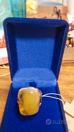 anello  ambra baltica argento  e oro  14 kt