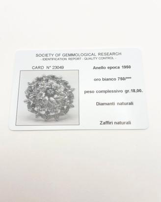 Anello oro 18KT con diamanti e zaffiri, epoca 1950