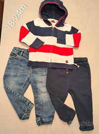 Set 3 pezzi 18-24m: maglione, jeans, pantaloni

