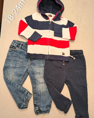 Set 3 pezzi 18-24m: maglione, jeans, pantaloni
