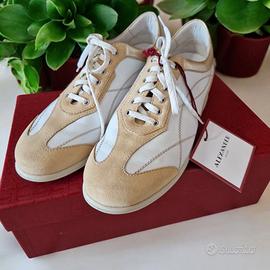 Sneakers bianco e beige in pelle, nuove