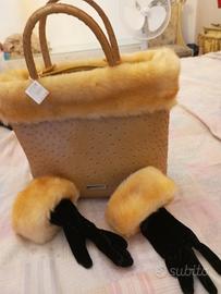 borsa con guanti in bordi di pelliccia sintetica 