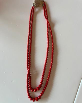 Collana vintage doppio filo in corallo