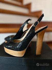 Sandali Slingback Cinti - Effetto Pitone e Legno