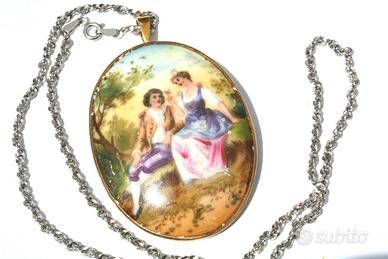 Collier  oro 18kt con pendant ceramica antica