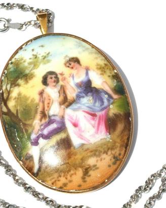 Collier  oro 18kt con pendant ceramica antica