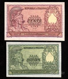 COPPIA CENTO 100 E CINQUANTA 50 LIRE ITALIA ELMATA