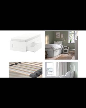 Letto singolo bianco con 2 cassettoni