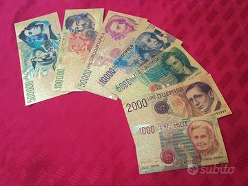 "LIRE" 7 BANCONOTE LAMINATI IN ORO