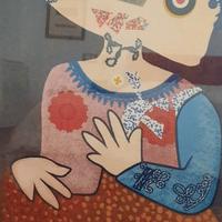 Serigrafia su tela con applicazioni di Enrico Baj